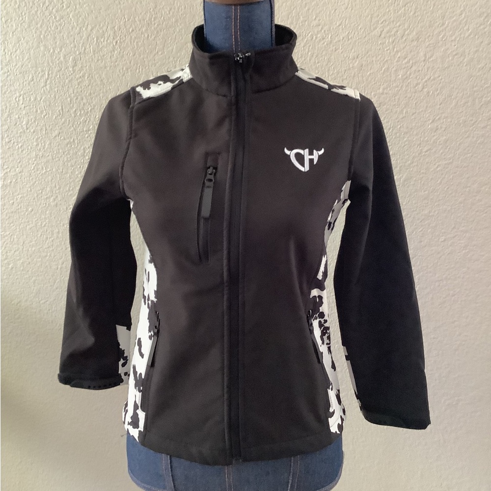 Cowgirl Hardware Black & White Girls Poly Shell Jacket Cow Print Girl's Large